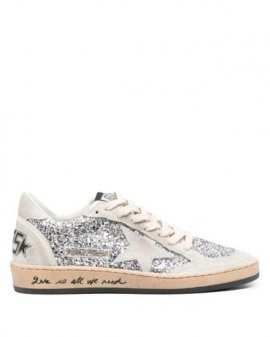 White Ball Star Glitter Leather Sneakers - Women's - Calf Suede/calf Leather/sequin/rubber