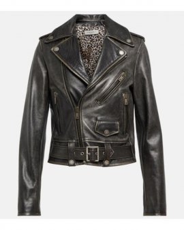 Women's Black Distressed Leather Biker Jacket