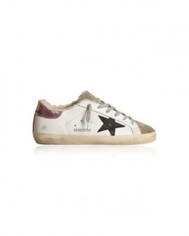 Women's White Super-star Shearling-lined Leather Sneakers