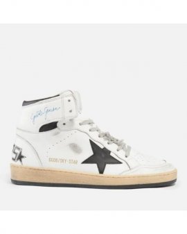 Women's White Sky-star Distressed Leather High-top Sneakers