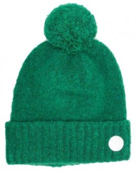 Women's Green Logo-patch Detail Knit Beanie