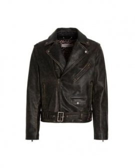 Men's Black Vintage-effect Leather Biker Jacket