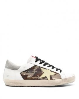 Men's White Camouflage-panel Star-patch Sneakers