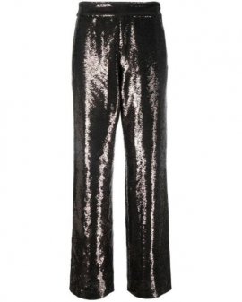 Women's Black Wide-leg Sequin-embellished Pants