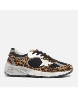 Women's Metallic Golden Goose Dad-star Leopard-print Calf Hair Sneakers