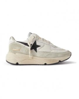 Men's White Distressed Leather-trimmed Suede And Mesh Sneakers