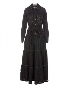 Women's Black Dalma Denim Long Dress