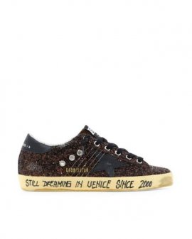 Women's Black Super-star Glitter Upper Suede Tongue Leather Star And Heel Signature Foxing
