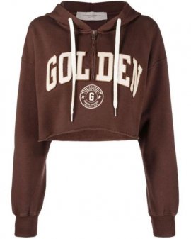 Women's Brown Logo-patch Cropped Hoodie