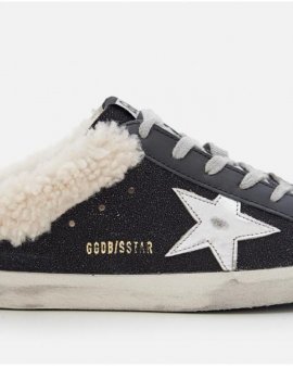 Women's Black Superstar Suede Sabot With Shearling