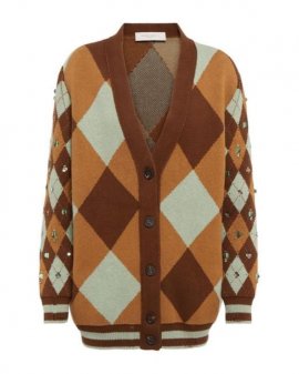 Women's Brown Patterned Cotton-blend Cardigan