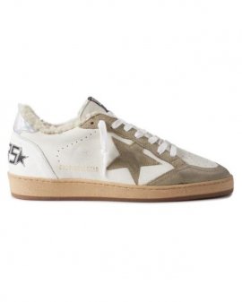 Men's White Ball Star Shearling-lined Distressed Leather And Suede Sneakers