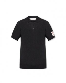 Men's Black Logo Patch Polo Shirt