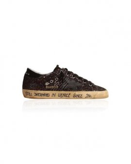 Women's Black Super-star Glittered Suede Sneakers