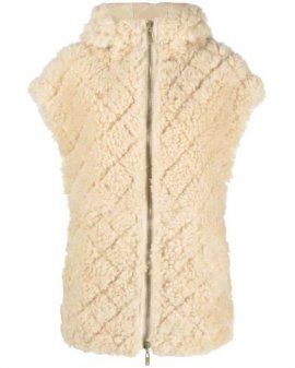 Women's Natural Hooded Shearling Gilet