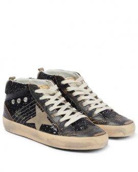 Women's Black Mid Star Glitter Sneakers