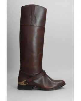 Women's Charlie Low Heels Boots In Brown Leather