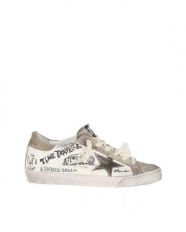 Women's White Super-star Nappa Upper With Journey Print Suede Star And Heel