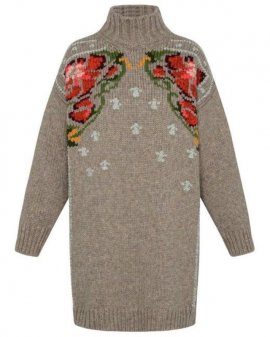Women's Gray Jacquard Detail Knit Sweater
