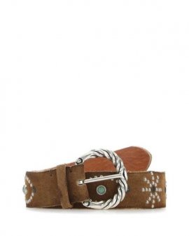 Men's Brown Stud-embellished Buckle-fastened Belt