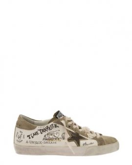 Men's White Beige And Super-star All-over Graffiti Print Sneakers In Leather Man