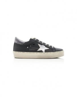 Women's Black Hi-star Leather And Corduroy Sneakers