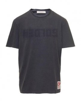 Men's Black Golden M's Regular T-shirt Distressed Cotton Jersey With Logo