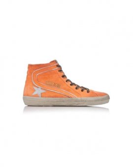 Women's Orange Slide Embellished Suede High-top Sneakers