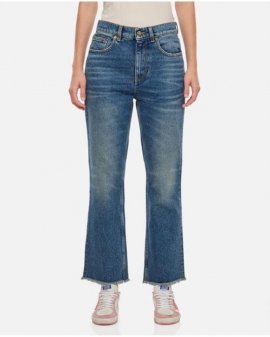 Women's Blue Golden Cropped Flare Jeans