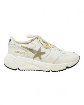 Women's White Leather Running Sole Sneakers