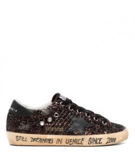 Women's Black Glittery Superstar Sneakers