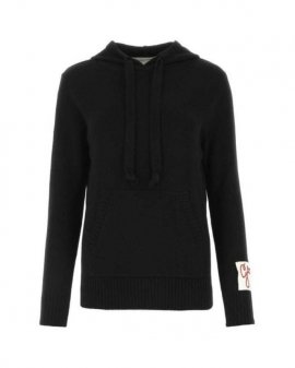 Women's Black Knitted Drawstring Hoodie