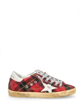 Women's Red Checked Lace-up Sneakers
