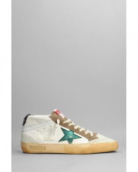 Men's Metallic Mid Star Sneakers In White Leather And Fabric