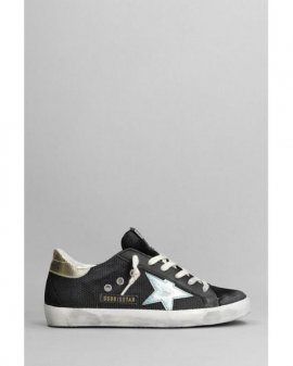 Women's Gray Superstar Sneakers In Black Leather And Fabric