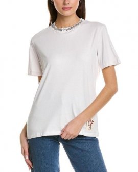Women's White Cabochon Crystal T-shirt