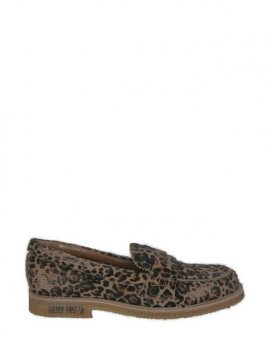 Women's Gray Leopard-print Round-toe Loafers