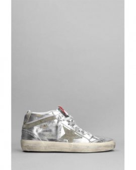 Women's White Mid Star Sneakers In Silver Leather