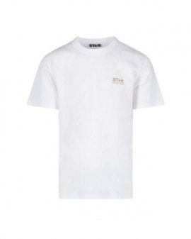 Men's White Logo Printed Crewneck T-shirt