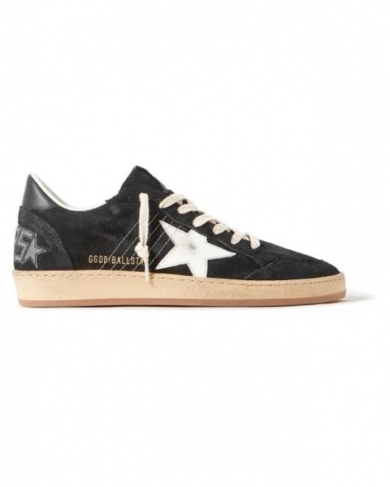 Men's Black Ball Star Distressed Suede And Leather Sneakers
