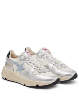 Women's White Running Sole Metallic Leather Sneakers