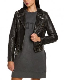 Women's Black Leather Bike Jacket