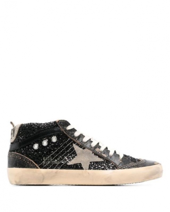 Black Mid-star Leather Sneakers - Women's - Calf Leather/fabric/fabric