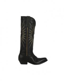 Women's Wish Star Boots In Black Leather With Inlaid Star