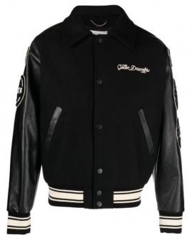Men's Black Bomber Jacket With Sleeve Patches