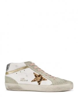 Women's White Mid Star Distressed Paneled Sneakers