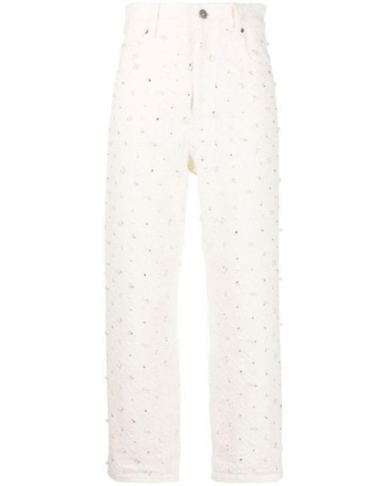 Women's White Faux Pearl-embellished Jeans