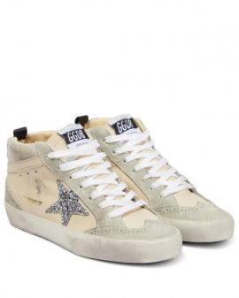 Women's White Mid Star Leather And Suede Sneakers