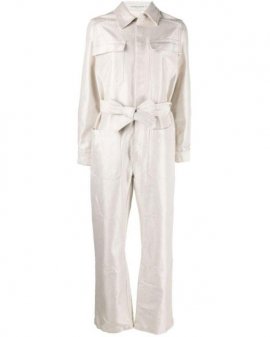 Women's Natural Belted Denim Jumpsuit