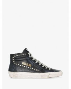 Women's Black Slide High Top Studded Leather Sneakers